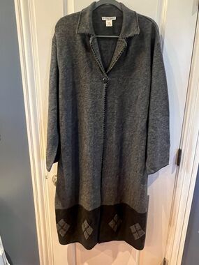 Jillian Jones Woman cardigan is a gray, 100% lambswool button-down sweater 3X